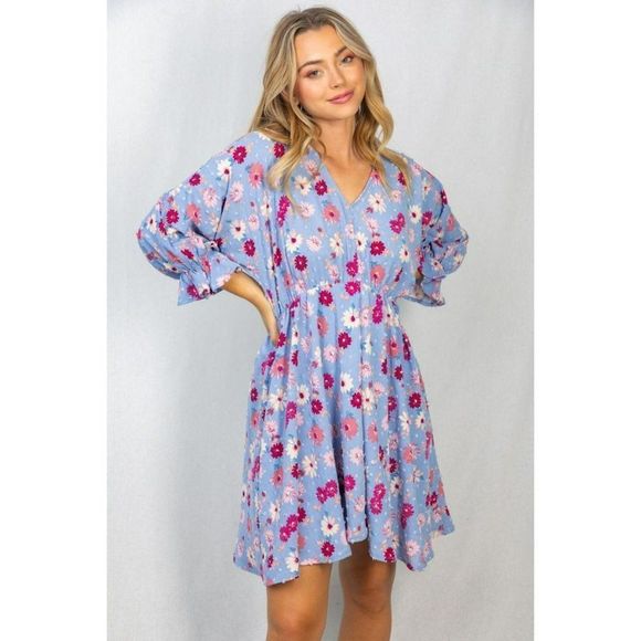 SALE! WHITE BIRCH Vintage Purple Floral Dress Dainty Cute Summer Spring D90191XL - Picture 2 of 3